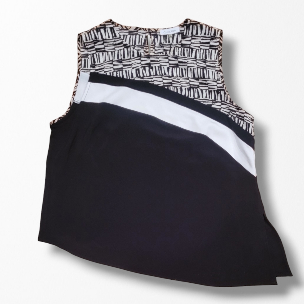 NWT Calvin Klein Womens 0X Black And White Sleeveless Blouse